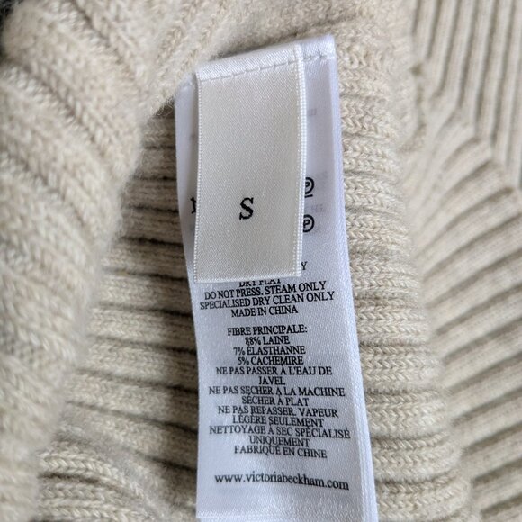VICTORIA BECKHAM Rib Knit Long Sleeve Sweater Dress Mock Neck Wool Small Beige - Picture 14 of 15